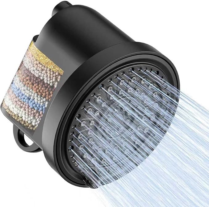 Filtered Shower Head with 30 Stage Water Softener Filter, 6 Inch High Pressure Showerhead for Hard Water, 5 Spray Modes to Remove Chlorine & Heavy Metals, Easy Install Fixed Shower Head