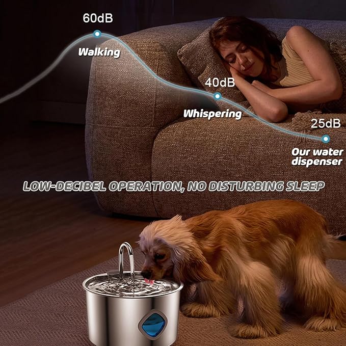 Pet Water Fountain for Dogs Inside,3.2L/108oz Cat Fountains for Drinking,Quiet Stainless Steel Dog Fountain Water Bowl,Visual Water Level,Triple Filtration for Large Medium Small Breed Dogs (833)