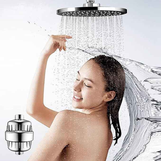 Shower Filter, 15 Stage Shower Head Filter for Hard Water with 2 Cartridges, High Output Shower Water Filter to Remove Chlorine, Fluoride and Other Impurities, Improves Skin Condition, Protects Hair