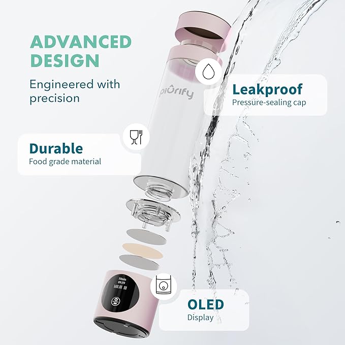 Hydrogen Water Bottle Generator - Up to 4100+ PPB Molecular Hydrogen Infusion - SPE/PEM Technology - Certified H2 Generator - Rechargeable - Extended Warranty - 10 oz (Pink)