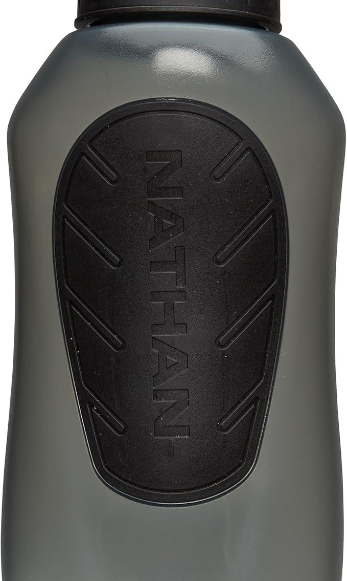 Nathan SpeedDraw 2 Insulated Handheld Running Water Bottle Flask 18oz – Double-Wall Insulation, Ergonomic Grip, Blast Valve Cap, Phone & Key Storage Pockets, Reflective Design