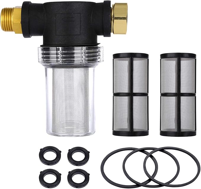 Garden Hose Filter for Pressure Washer Inlet Water, Inline Filter for Sediment, 40 Mesh Screen, Extra 2 Pieces100Mesh Screen Kit