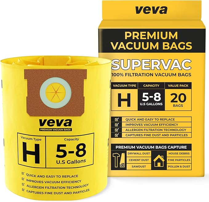 20 Pack, 5-8 Gallon Filter Bags for Shop Vac Vacuum - Type H 90671 - High-Efficiency Vacuum Bags - AquaVibe
