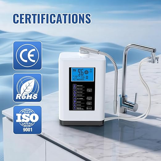 Alkaline Water Ionizer Machine, Water Machine PH 4-10.5 for Alkaline & Acidic Water, 5 Titanium Plates, Up to -500mV ORP, 8,000L Filter, 7 Water Settings, Auto-Cleaning, Intelligent Voice