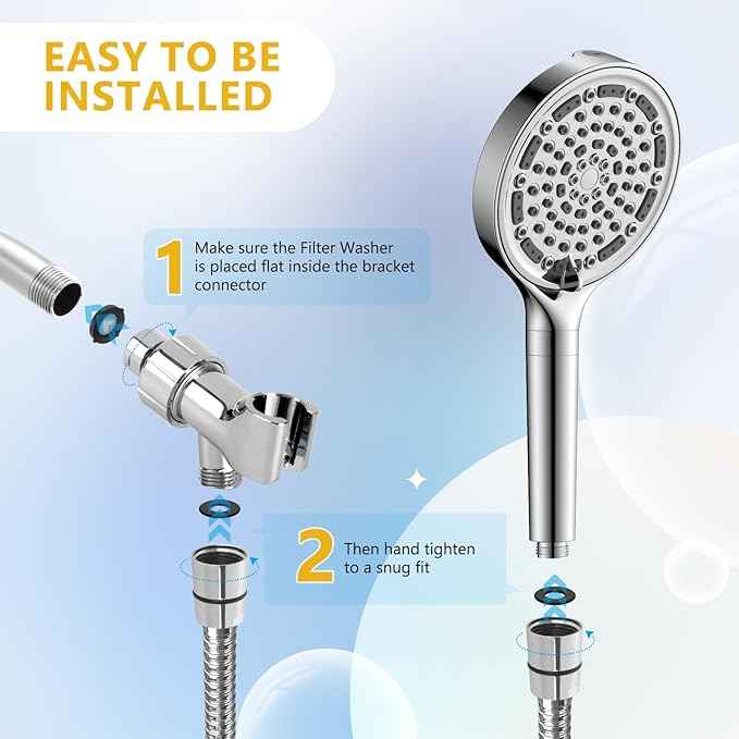 6 Spray Modes Filtered Handheld Showerhead Set, Huge 6-Inch High Pressure Shower Head with Handheld Spray, Chrome Water Softener Shower Head for Hard Water, Built-in Power Wash to Clean Tub