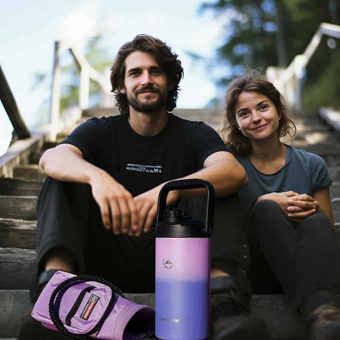 NATURE PIONEOR 64 oz Insulated Water Bottle - Double Vacuum Stainless Steel Half Gallon Water Jug with Holder/Carrier, Wide Mouth, Outdoor Sports, Hiking, Camping, Gym