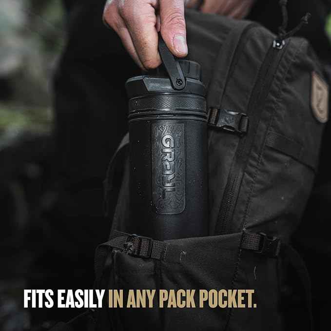 GRAYL UltraPress 16.9 oz Water Purifier & Filter Bottle for Hiking, Backpacking, Survival, Travel (Covert Black)