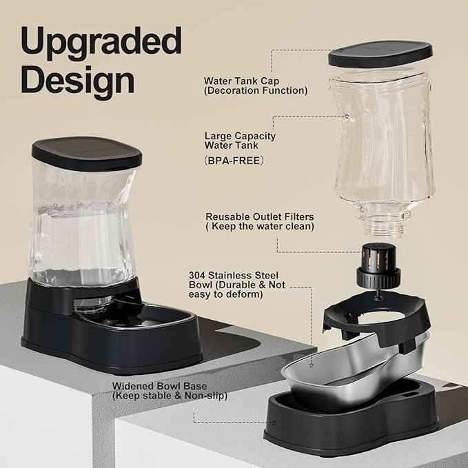 Gardner Pet Automatic Dog Water Dispenser Gravity Stainless Steel Water Waterer Feeder, 100% BPA-Free Large Capacity Water Feeding Bowls for Medium & Large-Sized Dogs Cats Other Pets -(1 Gallon)