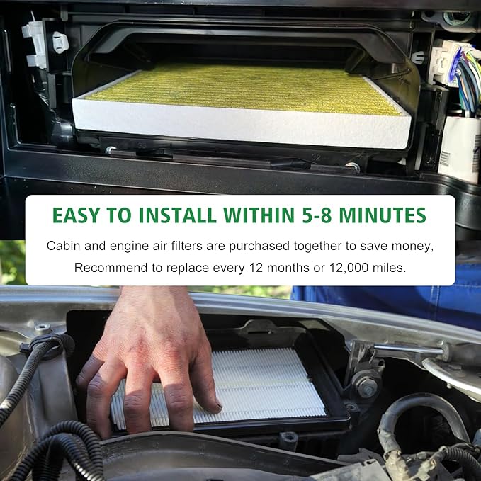 2PCS Cabin Engine Air Filter Kits Fits for Honda CR V CRV CR-V 2.4L 2018-2019, Replacement for CF11182, 80292TF0G01, CA12259, 17220-5PH-A00