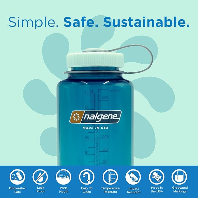 Nalgene Leak Proof Tritan BPA-Free Water Bottle - 32 oz Wide Mouth - Made in the USA for Outdoor Use & Daily Hydration (Green)