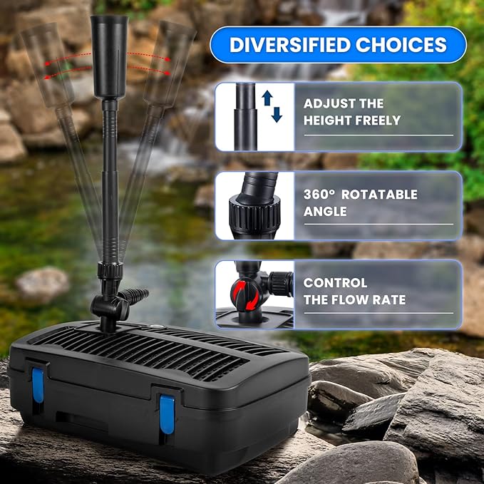 Anbull Pond Filter for Outdoor Ponds, 110V/57W 790GPH Submersible Water Fountain Pump, All-in-One Pond Filter System with 13W UV-C Lamp for Clearing Pond Garden Fish Tank Aquarium