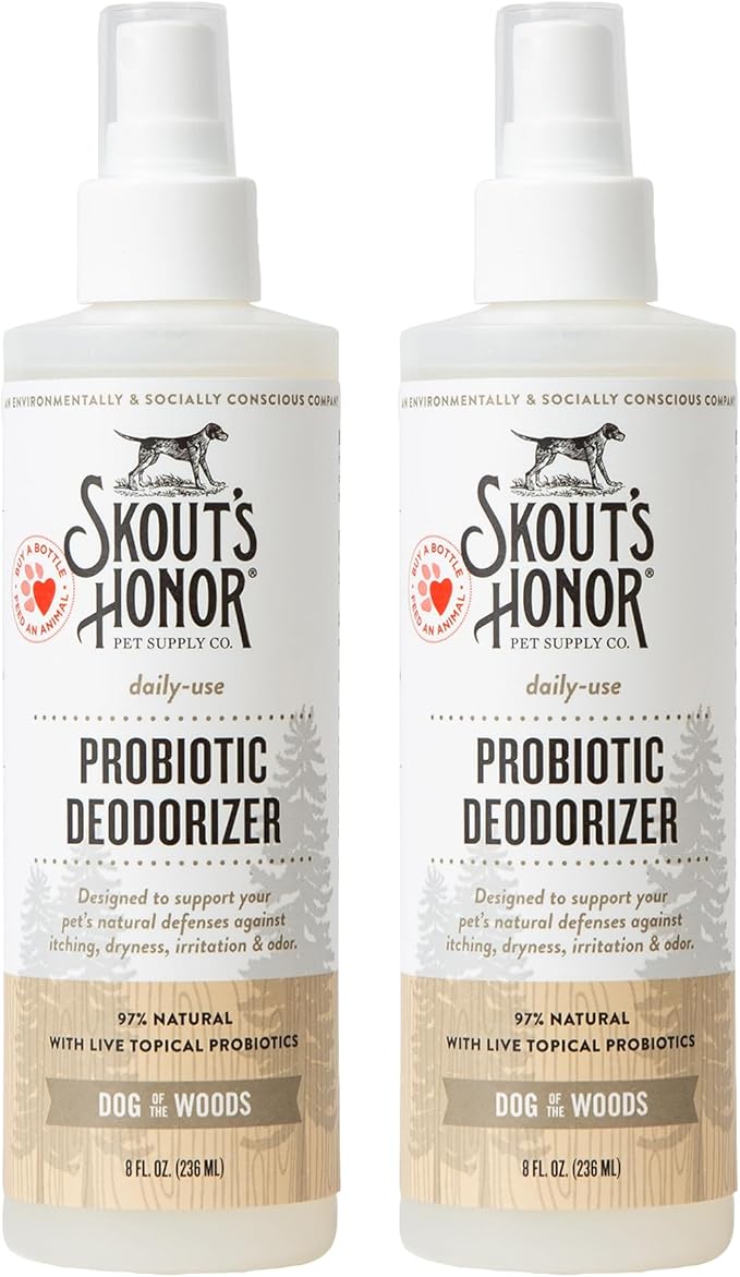 SKOUT'S HONOR Probiotic Pet Deodorizer Spray- Hydrating Daily-Use with Avocado Oil & Omega-3s, Microbiome Friendly Certiified, Paraben & Sulfate-Free, 97% Natural, 8oz, Dog of The Woods, 2-Pack - AquaVibe