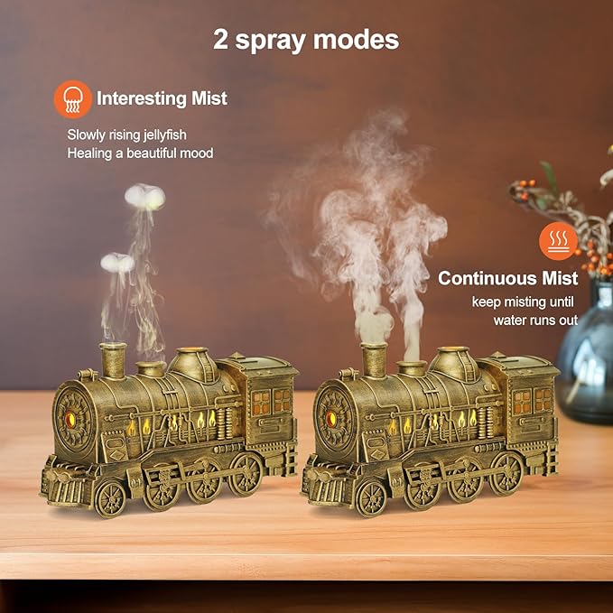 Train Diffuser 300ml, Aromatherapy Diffuser Cool Mist Ultrasonic Aroma Train Diffuser with Remote Control 2 Light 2 Mist Mode Auto Shut-Off for Bedroom Office Hotel(Bronze)