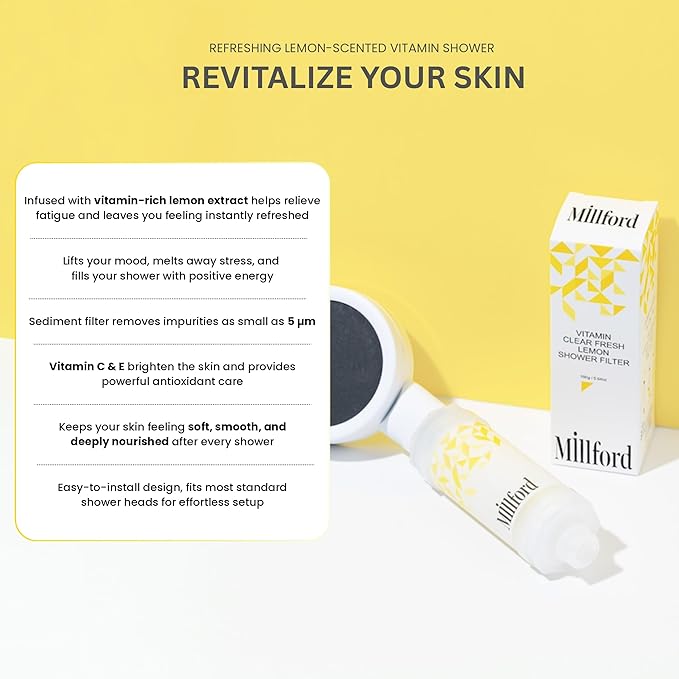 Vitamin C Shower Filter - Korean Purifier for Hard Water, Removes 99% Chlorine & Impurities, Natural Shower Infuser Detox, Deep Cleansing for Skin & Hair Hydration Boost (Lemon Scent)