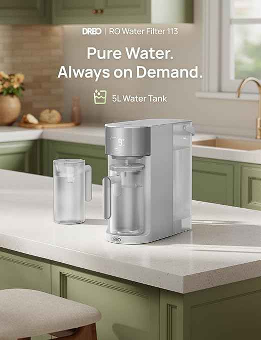 DREO Reverse Osmosis Water Filter Countertop, RO Filtration System, 3:1 Pure to Drain, TDS & Filter Life & 2 Autofill Pitchers, Install-Free, Self-Cleaning Water Purifier, RO Water Filter