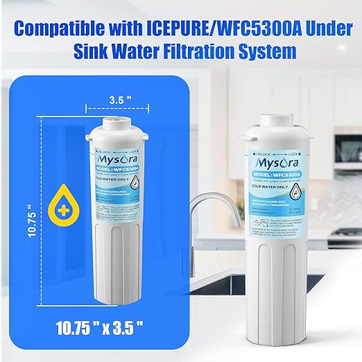 Under Sink Water Filter System Compatible with PUREPLUS WFC5300A, 22000 Gallons High Capacity 3 Year Filtered Water Filtration System for Kitchen Sink, RV, Removes Lead, Chlorine and Odor