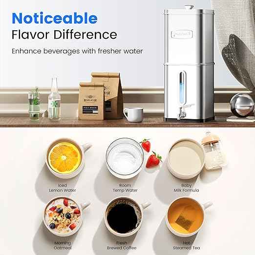 Purewell Square 2.25G Alkaline-Enhanced Gravity Water Filter System with Water Level Window & Smart Timer, 4-Stage Filtration, Certified to Reduce Lead, Mercury, and Chlorine, Up to pH 9, SQH-2.25G