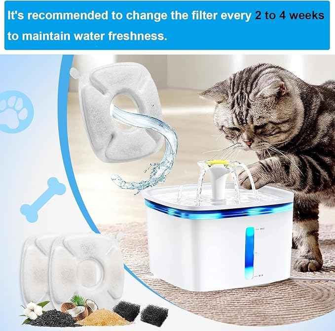8 Pack Pet Cat Water Fountain Filters Replacement Compatible with Veken 67oz/2L, 95oz/2.8L, 135oz/4L Automatic Stainless Steel Cat Water Fountain, Cat Fountains for Drinking, with Pre-Filter Sponges