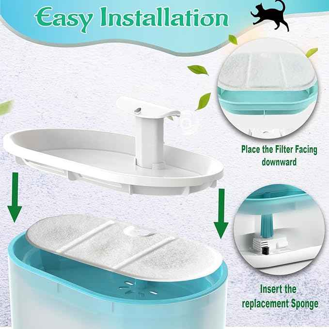 4 Pack Replacement Cat Water Fountain Filters with 4 Sponges Compatible with PETLIBRO Capsule Pet Fountain: PLWF002, 71oz/2.1L for Ultra Quiet Pet Water Fountain