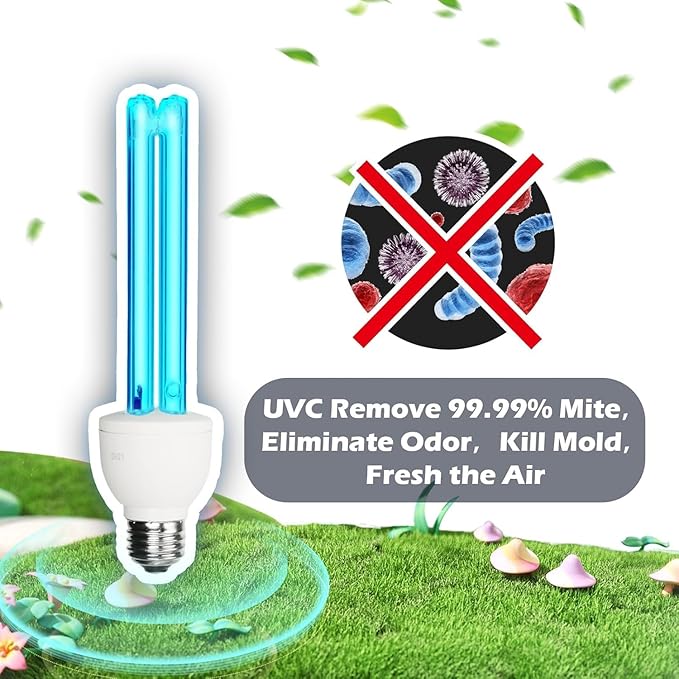 25 Watts UVC Light Bulb Ozone Free, UV Light for Bedroom/Bathroom/Closet/Kitchen, 253.7nm Wavelength Covers up to 400sq.ft, E26 110V CTUV-25
