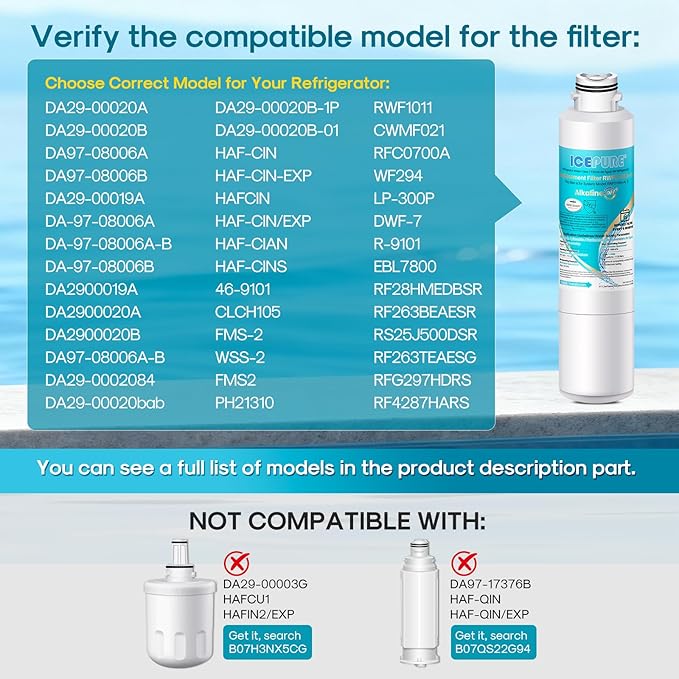 ICEPURE Alkaline DA29-00020B Refrigerator Water Filter Replacement for Samsung HAF-CIN/EXP HAF-CIN, DA29-00020A/B, DA29-00020B-1, 46-9101, RF28HMEDBSR, RF263BEAESR, HDX FMS-2, Enhances PH, 6Pack