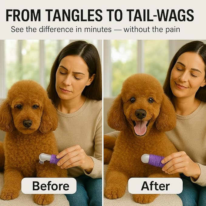 Poodle Dematting Fur Rake Comb Brush for Dogs and Cats - Long 2.5" Steel Safety Blades Metal Comb for Detangling Matted or Knotted Undercoat Hair - AquaVibe