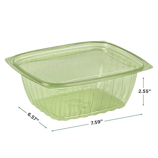 ECO PRODUCTS Compostable 32oz Rectangular Deli Containers With Lids, Case of 200, Veridian Clear Green Meal Prep, Made from PLA, A Renewable Material Made from Plants, One Lid Fits All