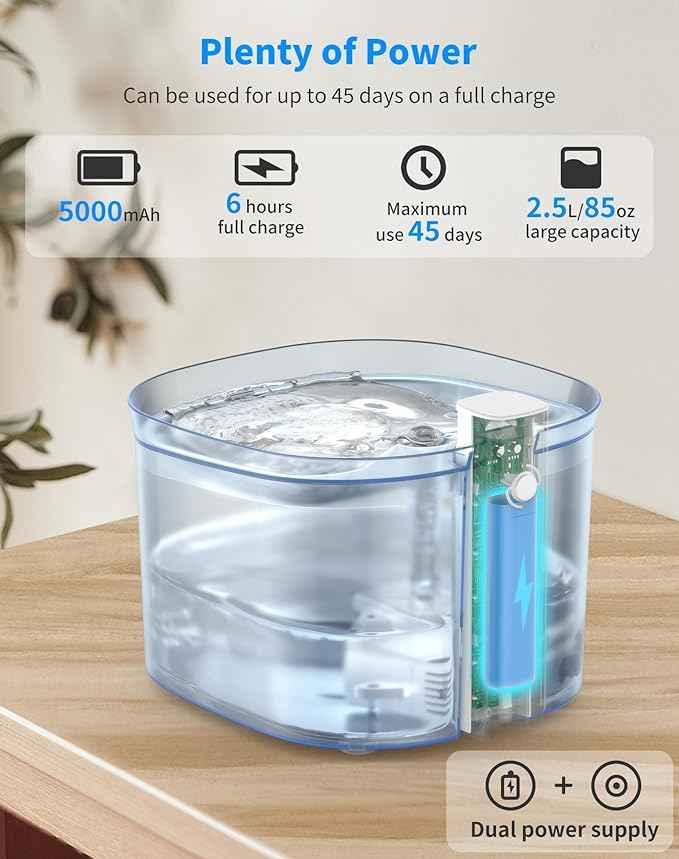 WellToBe Cat Water Fountain Battery Operated Pet Fountain, Smart Infrared Sensor Dog Water Dispenser, 85oz/2.5L Automatic Drinking Fountain with Quiet Pump