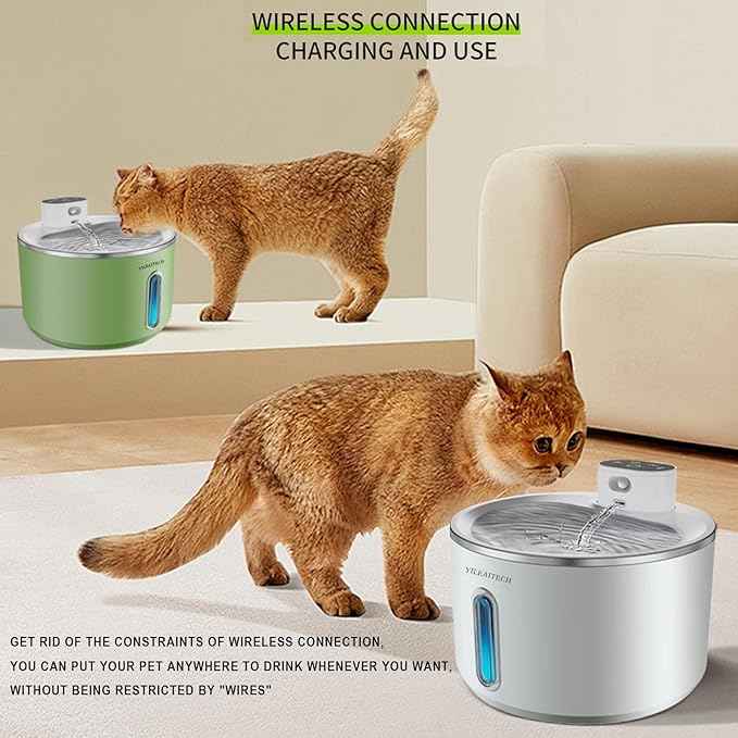 Wireless Cat Water Fountain Stainless Steel, 135oz/4L Cat Fountain, Battery Operated, Cordless Pet Water Fountain for Cats & Dogs with Motion Sensor, Ultra Quiet Pump, 12 Filters (White, 4L)