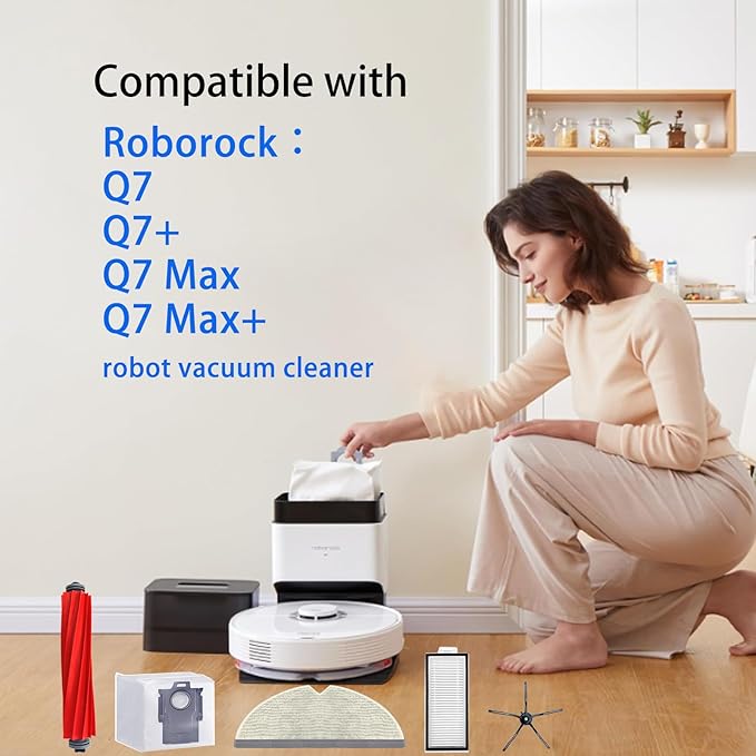 Q7 Replacement Parts Compatible with Roborock Q7 Q7+ Q7 Max Q7 Max+ Robot Vacuum Cleaner,2 Main Brush, 6 Mop Cloth Pads, 6 Side Brushes, 6 HEPA Filters,6 Dust Bag - AquaVibe