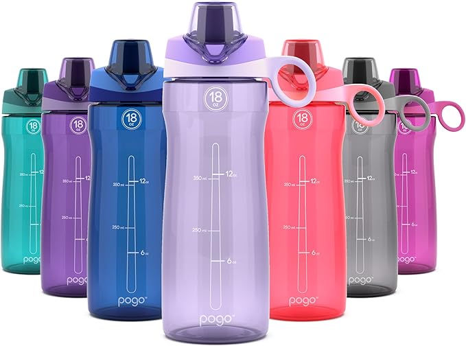 Pogo 18oz Plastic Water Bottle with Chug Lid and Carry Handle, Reusable, BPA Free, Dishwasher Safe, Perfect for Travel, School, Outdoors, and Gym, Lilac