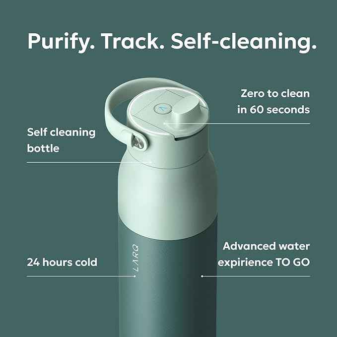 LARQ PureVis 2 Self Cleaning Water Bottle - UV Water Purifier with Filter Straw, Smart App Hydration Tracking, Insulated Stainless Steel