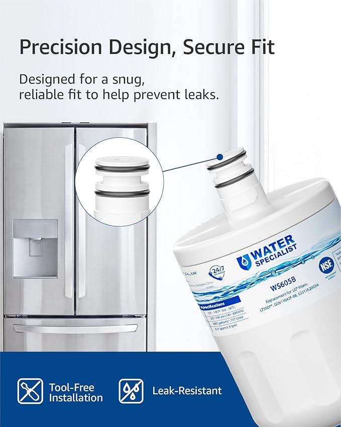 Waterspecialist 5231JA2002A Refrigerator Water Filter, Replacement for LG® LT500P®, ADQ72910911, GEN11042FR-08, LFX25974ST, ADQ72910901, ADQ72910907, Kenmore 9890, 46-9890, 3 Filters