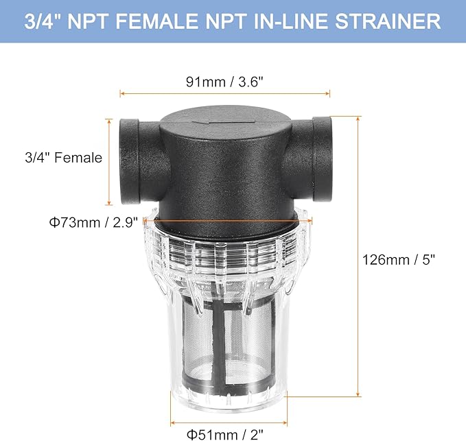 uxcell Pressure Washer Filter 3/4" NPT Female Thread, Inline Mesh Strainer Attachment, Stainless Steel Screen with Sealant Tape for Outdoor Gardening Inlet Water (Size:100 Mesh) - AquaVibe
