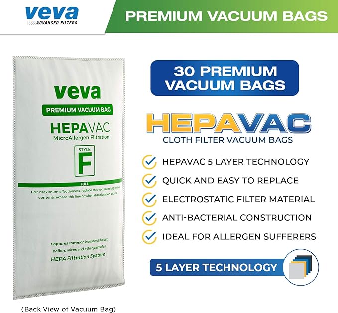 30 Pack HEPA Filter Bags Style F for Kirby Vacuum 204811, 204814, 205811, Avalir I, II, Sentria I, II, Ultimate G, Diamond, G3, G4, G5, G6, G7 - AquaVibe