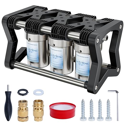 3 Stage RV Water Filter System, 0.2 Micron Camper High-Flow Water Filter System with Compact 5-Inch Filter Cartridge, 3-Stage Advanced RV Water Filtration System for RVs, Campers and Boats