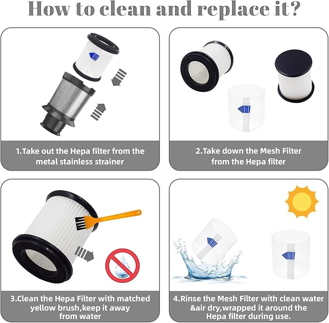 High-Efficiency Filter Replacement for TMA T120 T121 T151 T150 T220 T210 T181 T180 T220 Cordless Vacuum Cleaner/INSE N5S N5T S6T S6P Pro S610-8 pack+1pc brush - AquaVibe