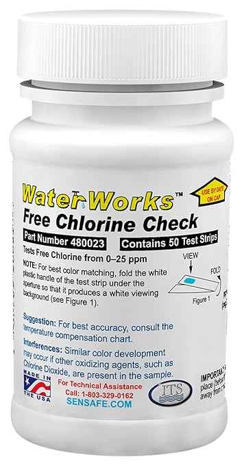 Industrial Test Systems WaterWorks 480023 Free Chlorine Test Strip, 5 Second Test Time, 0-25ppm Range (Pack of 50)