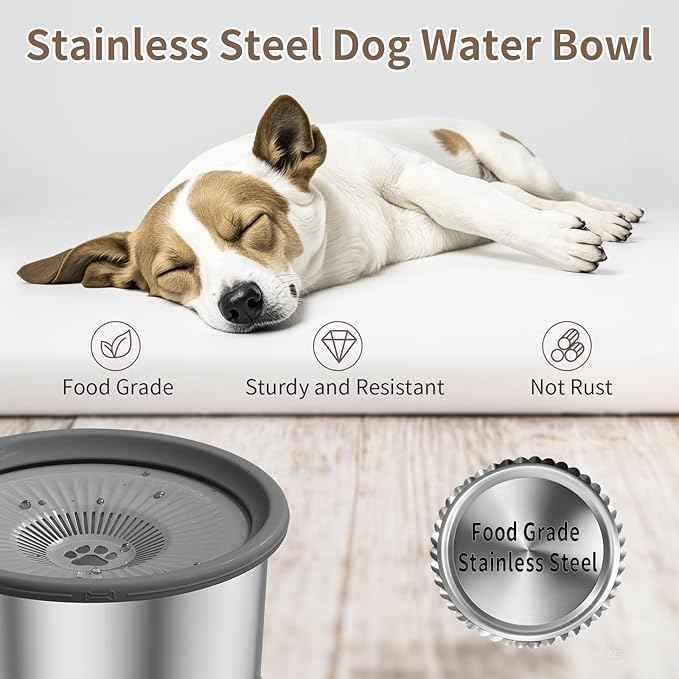 4.5L Dog Water Bowl No Spill 1.2 Gallon Stainless Steel Water Bowl for Dogs 150oz No Mess Slow Water Feeder with Anti-Slip Mat for Messy Drinkers