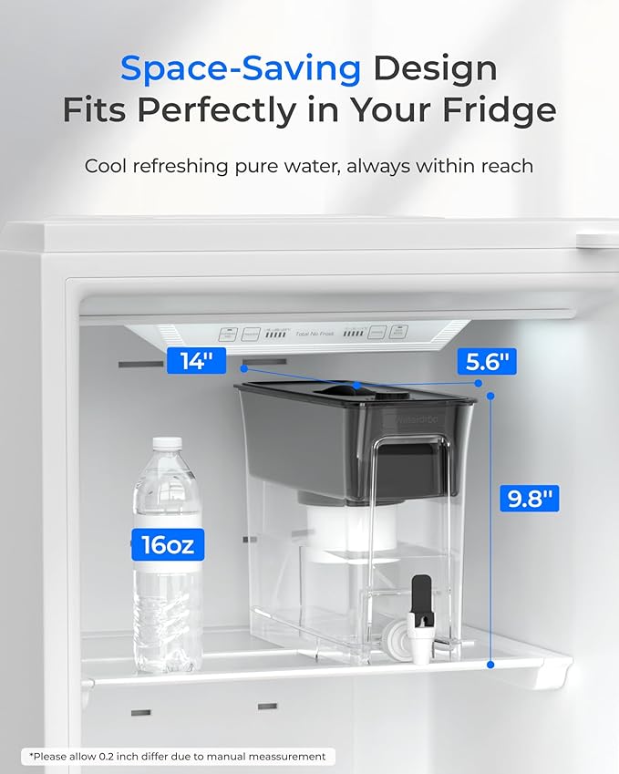 Waterdrop 35-Cup Large Water Filter Dispenser, Fluoride-Reducing, 150-Gallon Long-Life, Reduces Chlorine, PFOA/PFOS and More, BPA Free, Black (with 1 Filter)
