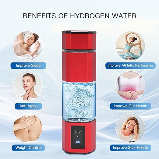 Hydrogen Water Pitcher, 250ml 5000PPB Portable Water Ionizer Hydrogen Water Bottle for Home Office Travel Exercise (Red)