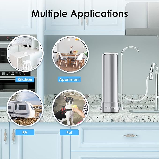 Waterdrop WD-CFF-01 Replacement Filter, NSF/ANSI 42&372 Certified, Countertop Water Filter, Longer Filter Life, 5-stage Water Filter, Reduces Heavy Metals, Bad Taste and Up to 99% of Chlorine, 2 Pack