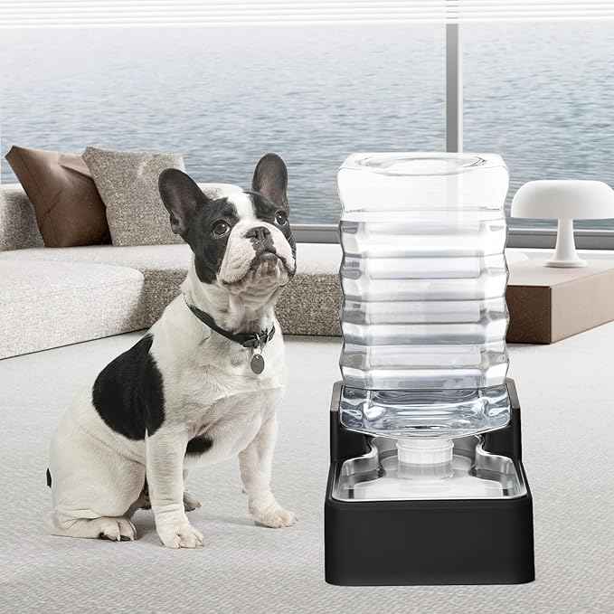RIZZARI Stainless Steel Pet Water Feeder: 9L Large Gravity Leak-Proof Auto Refill Water Dispenser -Ideal for Multi-Pet Homes- Anti-Tip Base -No Filter- Easy Clean - for 30-60 LB Dogs- Home/Garage
