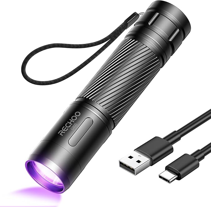 RECHOO Black Light UV Flashlight, 395nm Blacklight Rechargeable Flashlights UV Light, Portable Mini Black Light for Pet Urine Detection, Bed Bug, Dry Stains, Resin Curing, Scorpions Finder