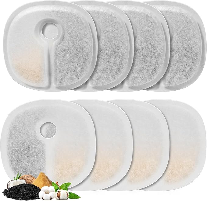 8 Pack Replacement Filters for 2L/67oz Pumpless Cat Water Fountain, BFLICROY Cat Water Fountain Filters, Multiple Filtration Pet Fountain Filter Replacement