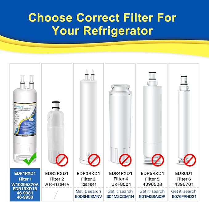 EXCELPURE WHR1RXD1 Refrigerator Water Filter Replacement for EDR1RXD1, Everydrop® Filter 1, W10295370A, KAD1RXD1, 46-9081, 46-9930, P4RFWB, P5WB2L, PS2378001, 1Pack