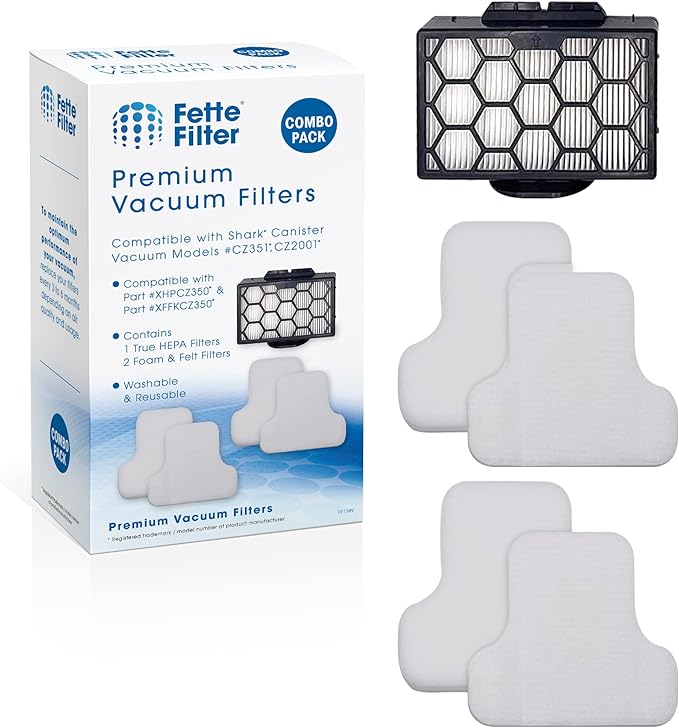 Fette Filter - Canister Vacuum Filter Set Compatible with Shark Canister Vacuum Models CV101 CV101C CZ350C CZ351 CZ351C CZ355 CZ2001 CZ2001C Part # XHPCZ350 & # XFFKCZ350 1 Hepa & 2 Foam Sets - AquaVibe
