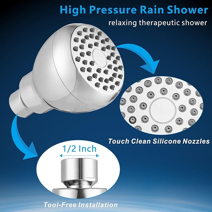 5 Pack High Pressure Shower Head - Powerful Bathroom Pressure Boosting Showerhead - Perfect Universal Replacement for Rain Shower Heads(Chrome)