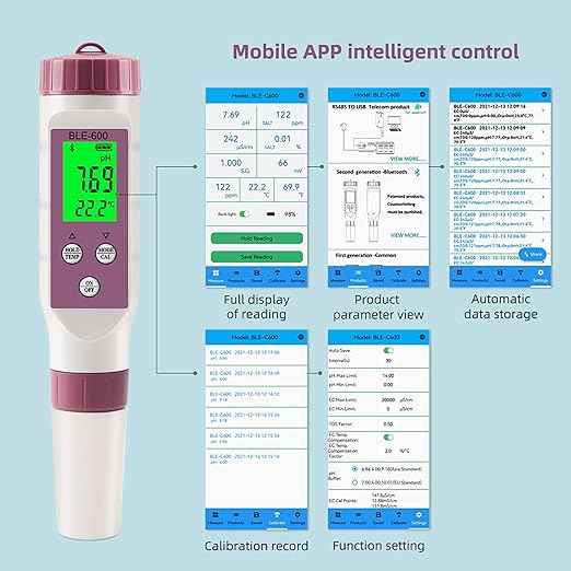 7 in 1 PH Meter PH Tester,0.01 High Accuracy Digital PH Meter for Water,PH/TDS/EC/ORP/S.G/Salt/Temp Tester,TDS Meter Water Tester for Drinking Water,Hydroponics,Plants,Aquarium and Pool