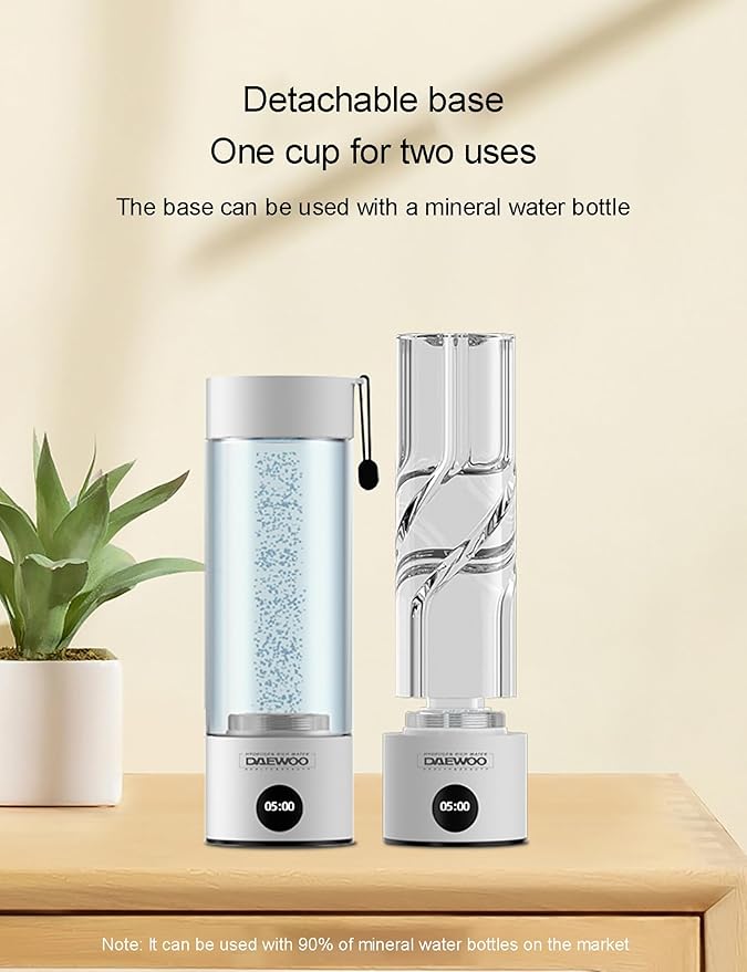 Hydrogen Water Bottle, SPE PEM Technology, Detachable Base, Light Shows Status, Automatic Backwash, Up to 3000 PPB, for Home Office
